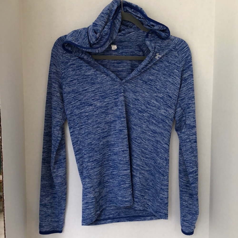 Under armour blue & white dry fit top with hood XS